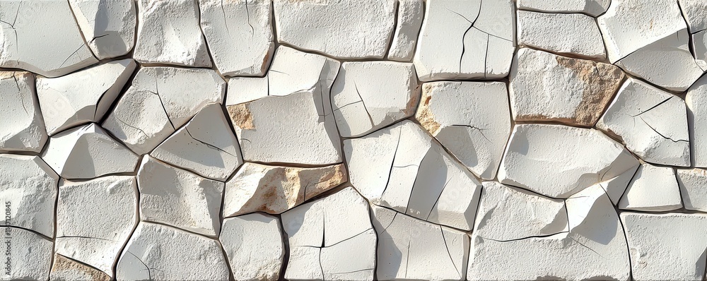 Poster textured surface of cracked white plaster with natural stone elements and distinctive patterns for b