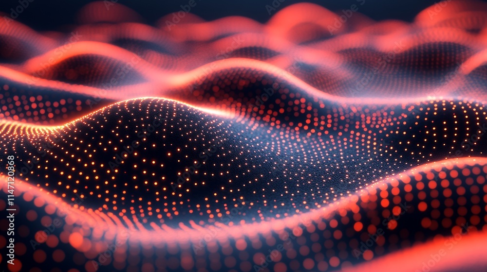 Poster abstract red and black digital wave pattern: glowing particle background texture