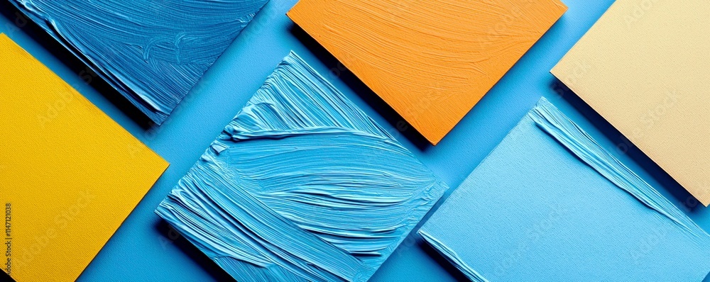 Poster vibrant color palette with unique textures on blue surface showcasing artistic composition and creat
