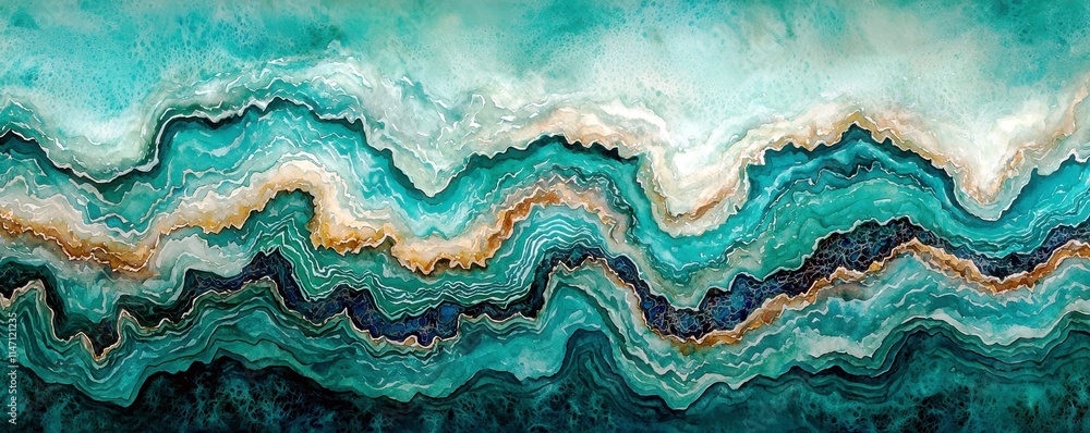 Poster abstract turquoise and gold marbled pattern with smooth waves and intricate textures suitable for ba