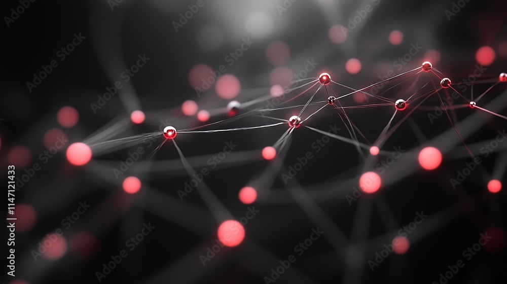 Poster abstract network connection red nodes and lines digital technology concept futuristic data visualiza