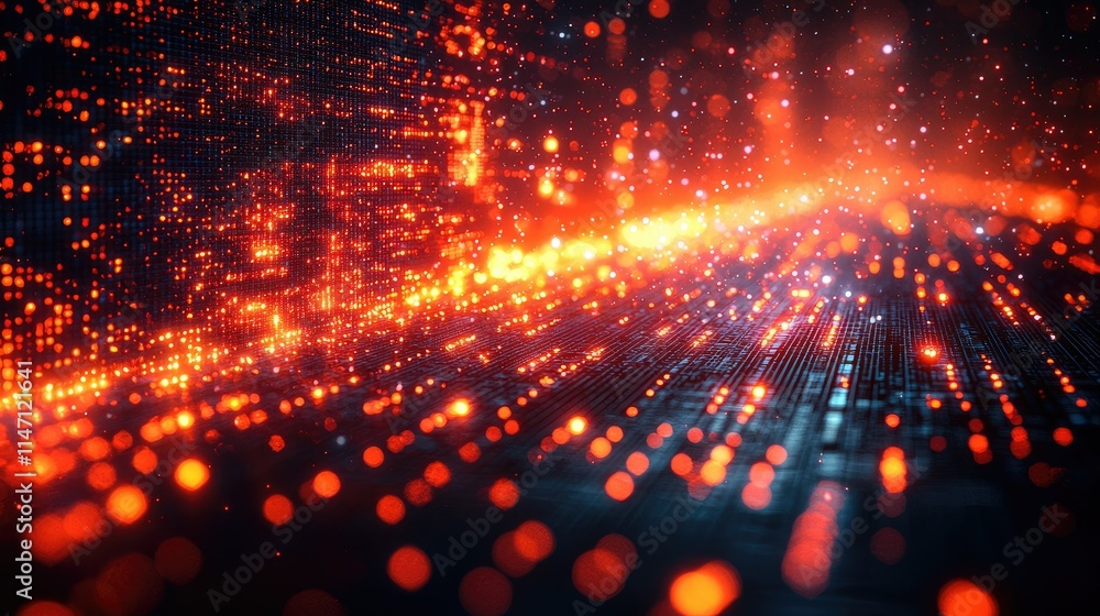 Aufkleber a digital landscape of glowing particles and lines, representing data flow and technology.