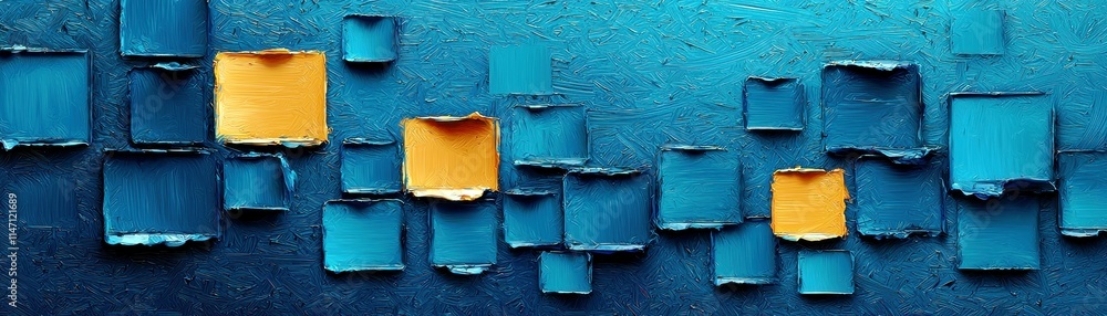 Aufkleber vibrant abstract textured artwork featuring teal and yellow color blocks with dynamic shapes and con