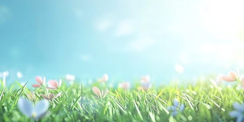 Springtime flowers blooming in a vibrant green field