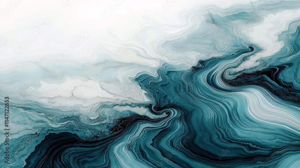 Aufkleber abstract ocean waves with soft turquoise swirls and smooth curves for elegant backgrounds and creati
