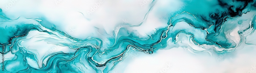 Poster abstract turquoise and white fluid art background with flowing lines and soft textures for artistic 