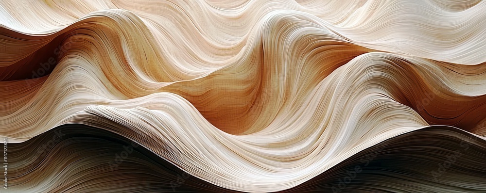 Poster abstract flowing patterns of beige and cream colors depicting gentle waves in layered paper texture 