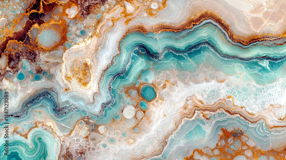 Poster abstract natural agate texture in turquoise, cream and brown with intricate swirls and patterns for 