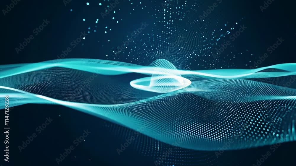 Poster futuristic technology abstract wave background with glowing digital dots and particles