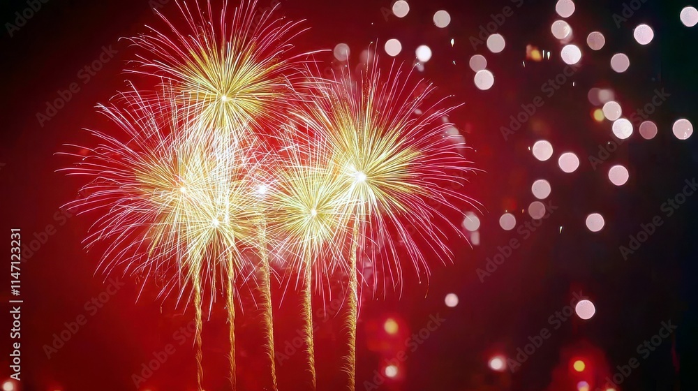 Aufkleber colorful fireworks display illuminates night sky with vibrant sparkles and glowing bokeh effect crea