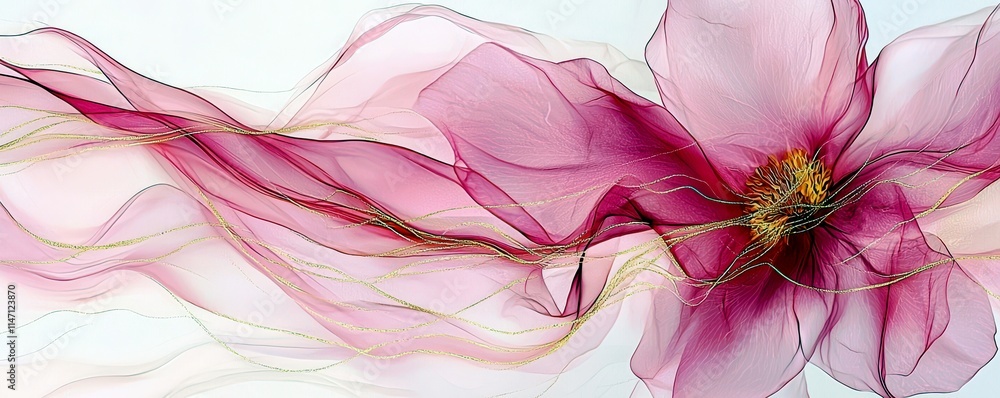Poster delicate pink abstract flower design with fluid lines and ethereal softness for creative and elegant