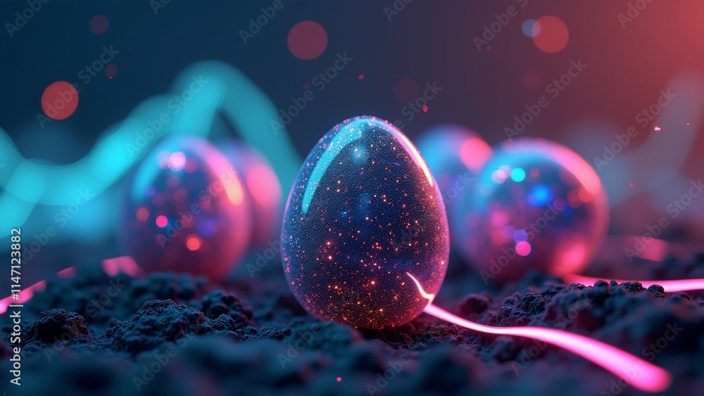 Poster the image shows a group of three spherical objects on a dark background. the objects are arranged in