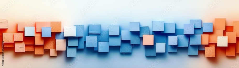 Poster abstract composition of colorful wooden cubes in blue and orange gradients on soft background for ar