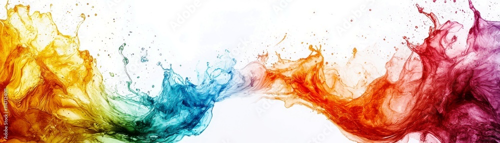 Poster vibrant abstract splash of colorful ink in water from blue to orange with fluid motion and dynamic w