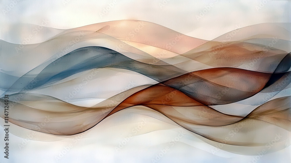 Poster abstract flowing waves in soft pastel colors creating a serene and calming atmosphere perfect for ba
