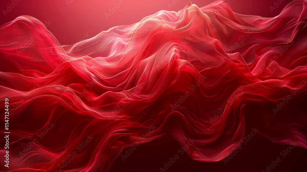 Poster flowing waves of red fabric create an ethereal atmosphere in motion
