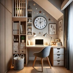 Cozy Home Office with Vintage Clock