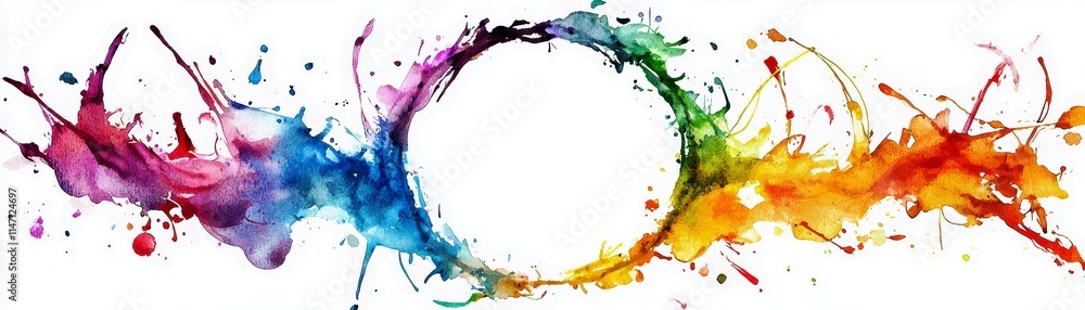 Poster vibrant watercolor splash circle design with colorful paint droplets creating a dynamic and artistic