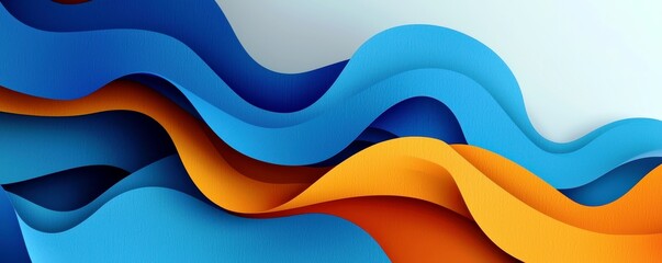 Fototapeta premium Colorful Waves of Abstract Paper Texture in Blue and Orange Shades with Smooth Curvature for Creative Visual Projects and Backgrounds