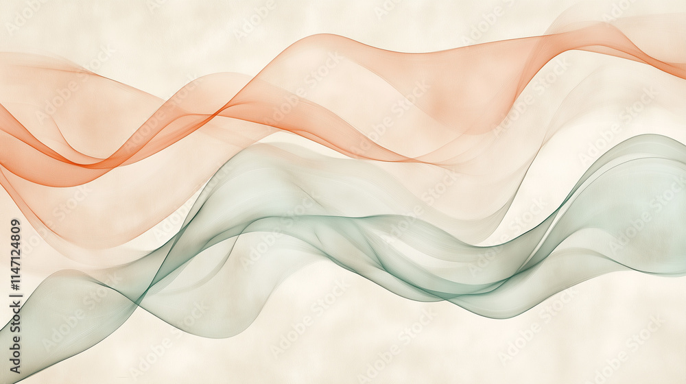 Poster abstract orange and teal flowing waves on cream background representing modern art design graphic ba