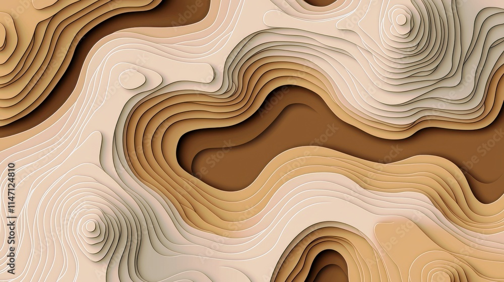 Poster abstract paper cut design featuring flowing lines and layered shapes in warm brown and neutral tones