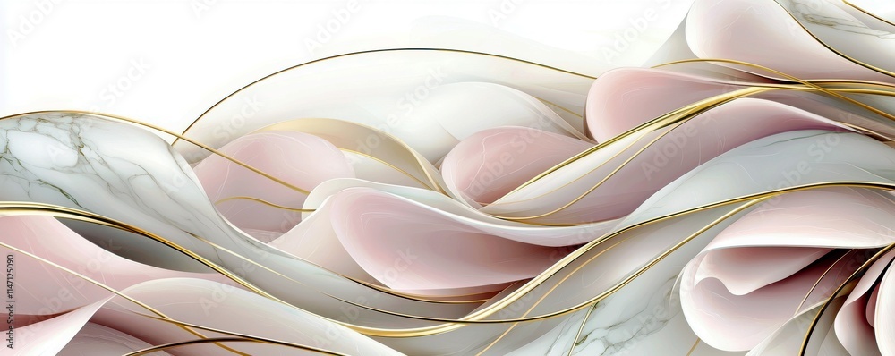 Aufkleber abstract flowing waves of soft pink and white colors with gold accents creating an elegant and seren