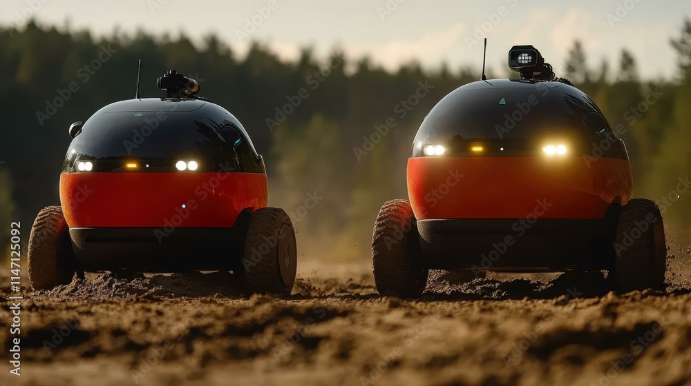 Aufkleber food delivery robots in action a robotic delivery vehicle stopping at a designated drop-off point on