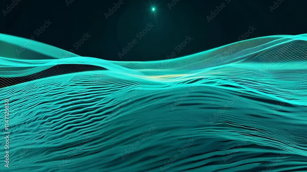 Poster dynamic 3d animation with teal and orange neon waves for a luminous backdrop