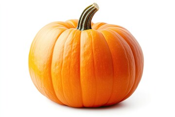 Obraz premium A vibrant orange pumpkin with smooth skin and a short green stem, isolated on white
