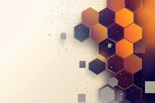 Colorful abstract  with geometric hexagonal shapes and digital elements