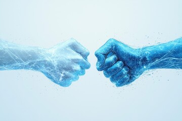 Fototapeta premium Abstract depiction of two blue hands symbolizing unity and strength