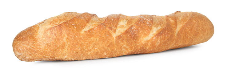 One freshly baked baguette isolated on white