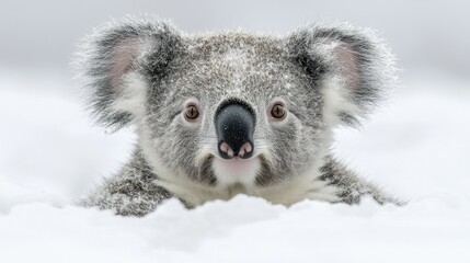 Obraz premium A koala peeking through snow, showcasing its distinct features in a winter landscape.