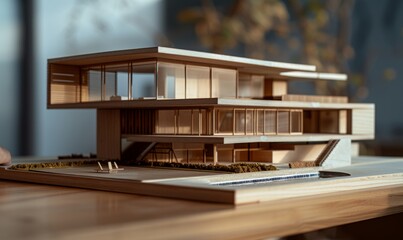 Architect hands making model house