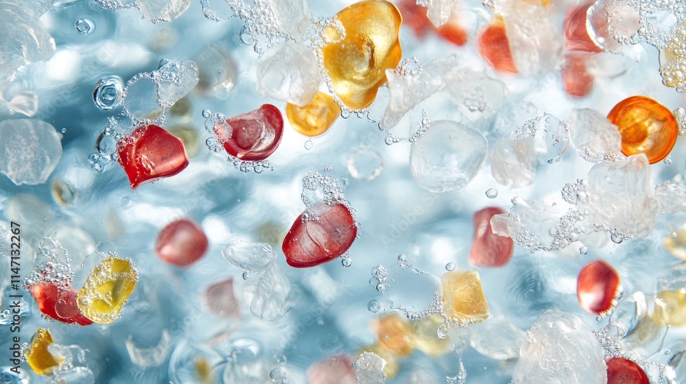 Aufkleber colorful bubbles and pieces of ice float in a refreshing drink, creating a vibrant and refreshing at