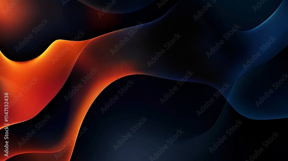 Poster abstract waves in vibrant orange and deep blue hues, creating a dynamic and fluid atmosphere.