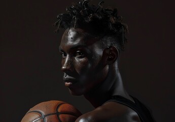 Afro american male basketball player with a ball