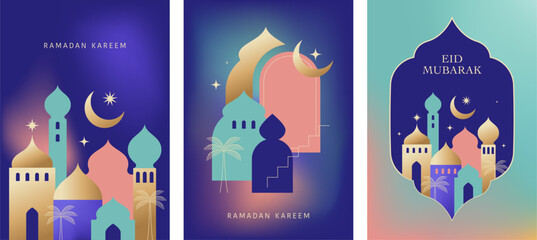 Ramadan Kareem. Modern geometric Islamic greeting card template and wallpaper design. Poster and media banner vector illustration