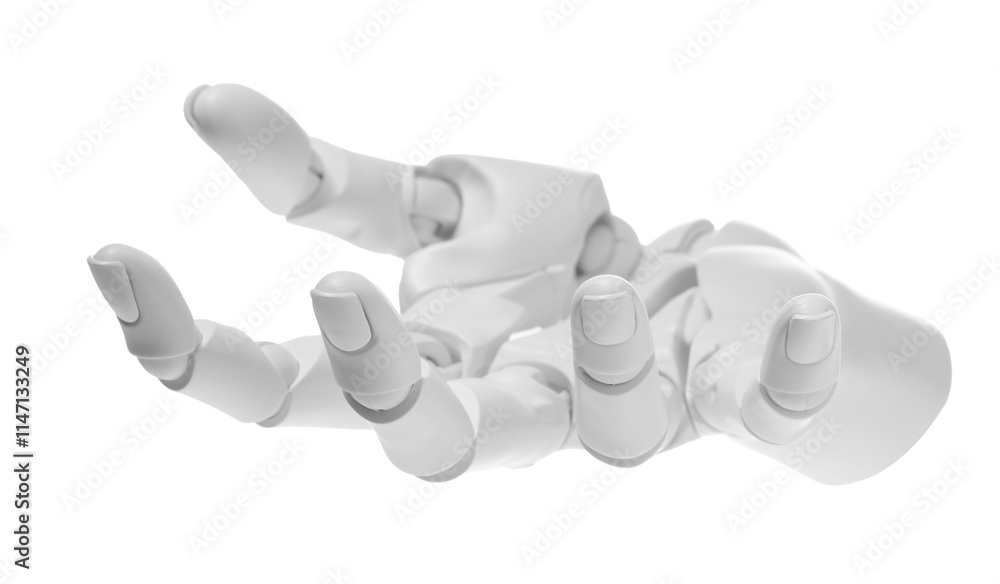 Poster artificial intelligence. robot hand gesturing on white background
