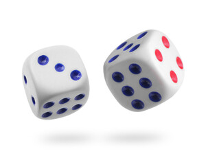 Two dice in air on white background