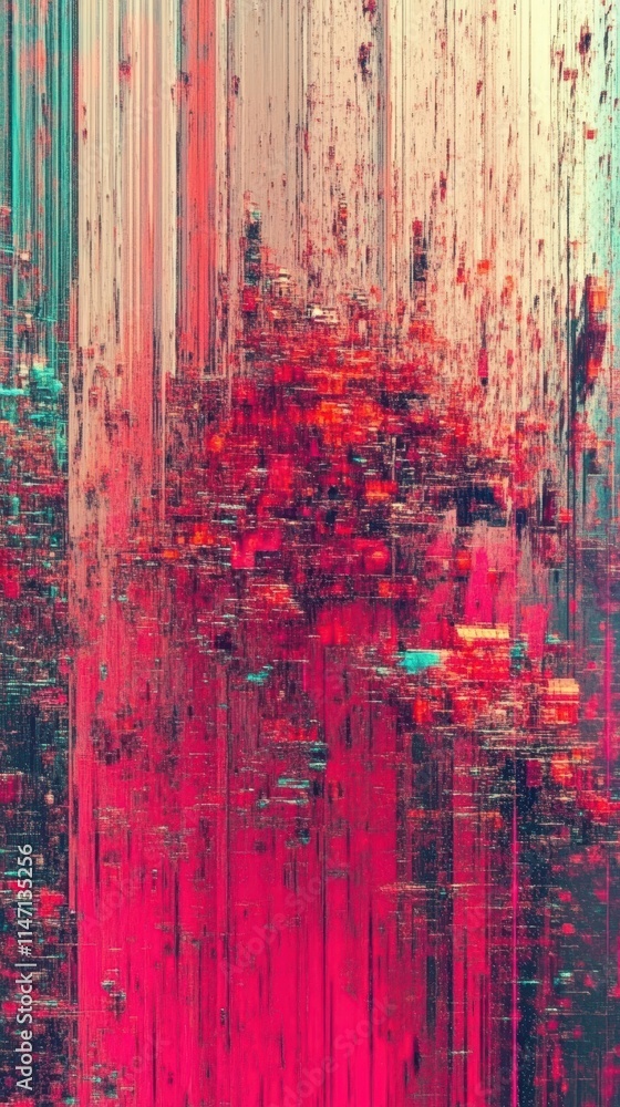 Poster Exploring the Vivid Realms of Digital Noise in an Abstract Glitch Art Composition