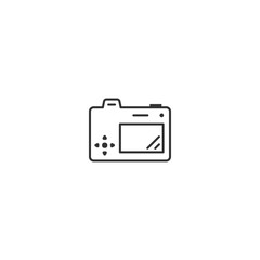 Minimalist camera icon - simple line art of a digital camera with lcd screen