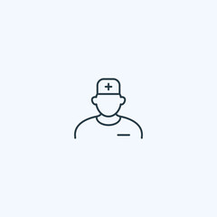 Minimalist medical icon of a doctor with cross hat on light background