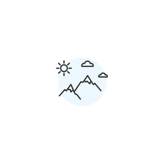 Minimalist mountain landscape icon with sun and clouds