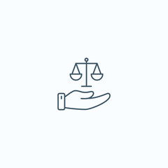 Justice and balance: hand holding scales icon for fairness and equality