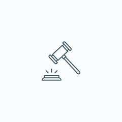 Minimalistic line icon of a judge's gavel on a pale background