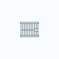 Minimalistic line art of prison cell with closed bars and keyhole