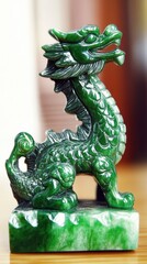 Fototapeta premium Majestic Jade Dragon Figurine Showcasing Ancient Craftsmanship and Rich Cultural Heritage