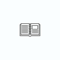 Minimalist open journal with lines and photo frame icon on white background