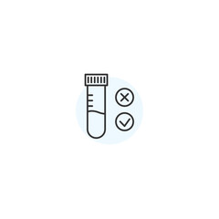 Line art test tube icon with check and cross signs for medical analysis